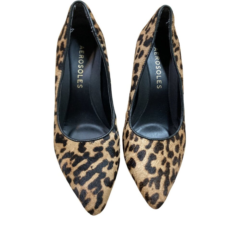 Aerosoles Leopard Print Pointed Toe Heels Womens Size 5.5 Faux Fur Comfortable